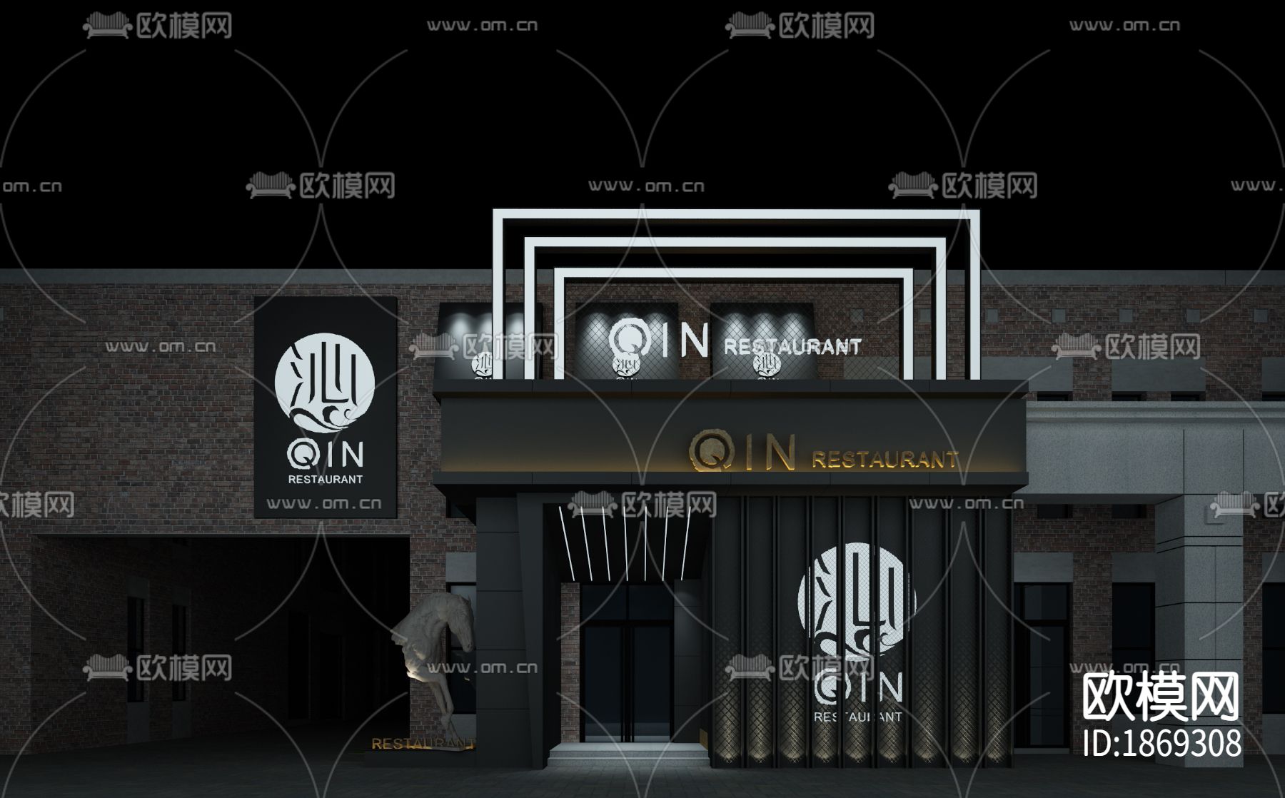 烤肉餐厅cad施工图下载（渲染图2）