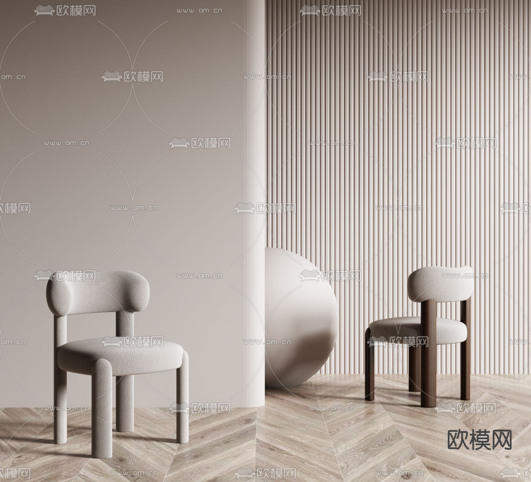 侘寂布艺单椅3d模型