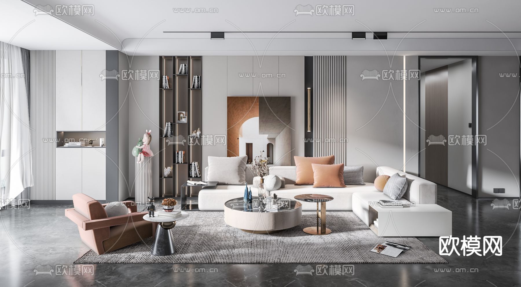 现代布艺转角沙发组合3d模型下载