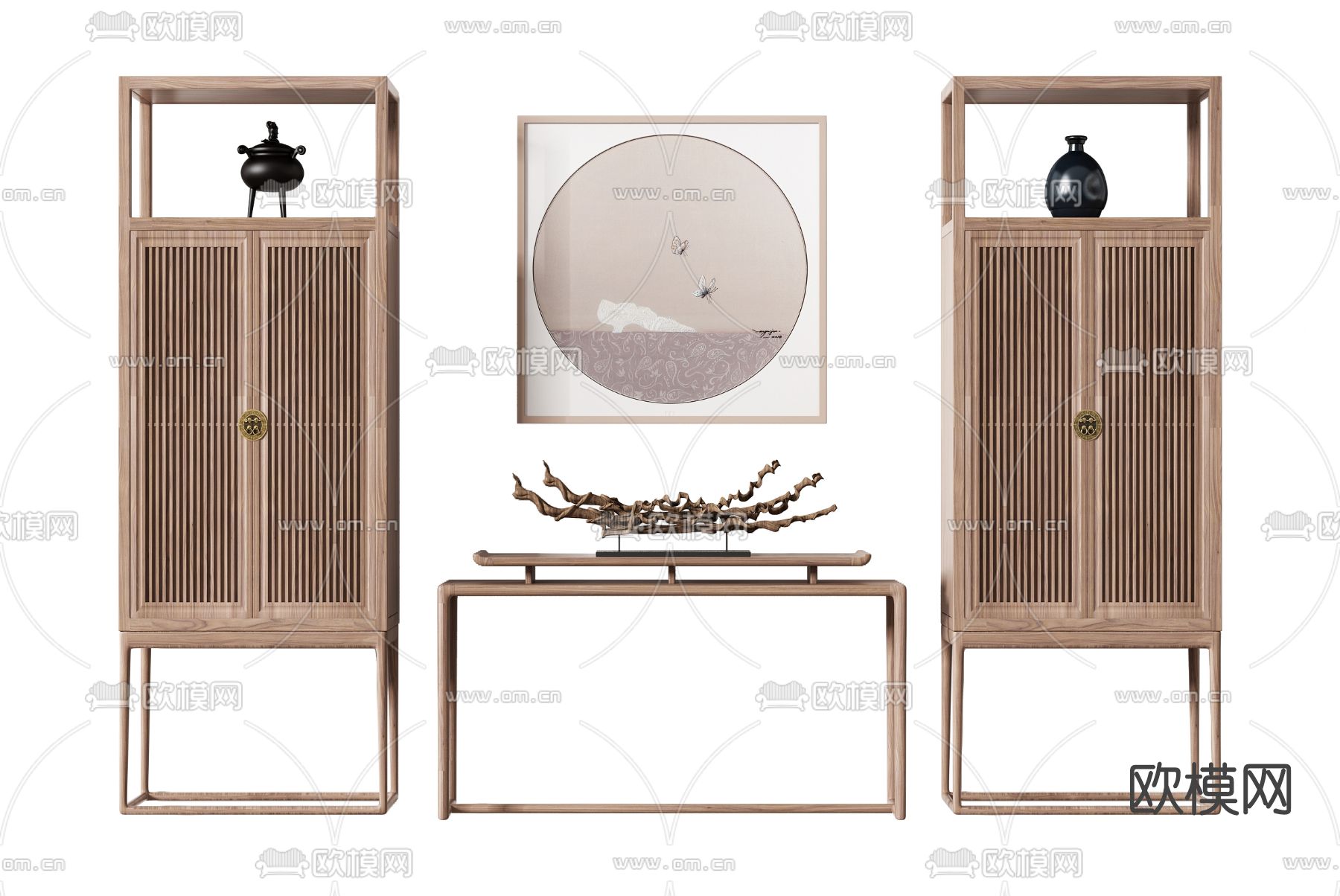 新中式实木博古架su模型下载（渲染图1）