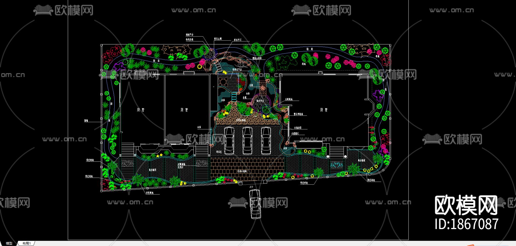 别墅景观cad施工图下载（渲染图1）
