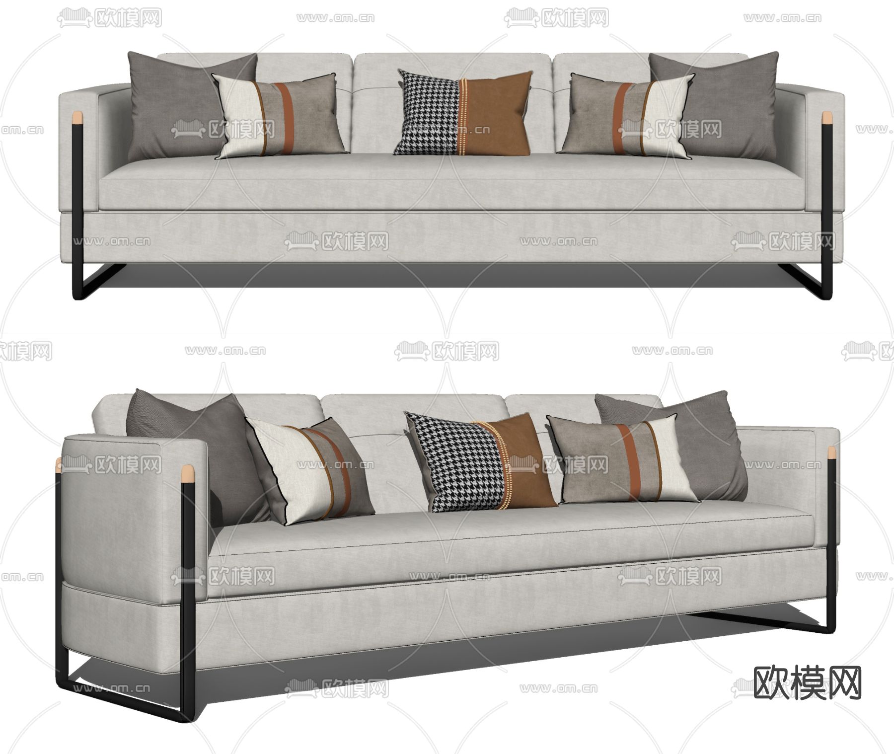新中式布艺多人沙发su模型下载（渲染图2）