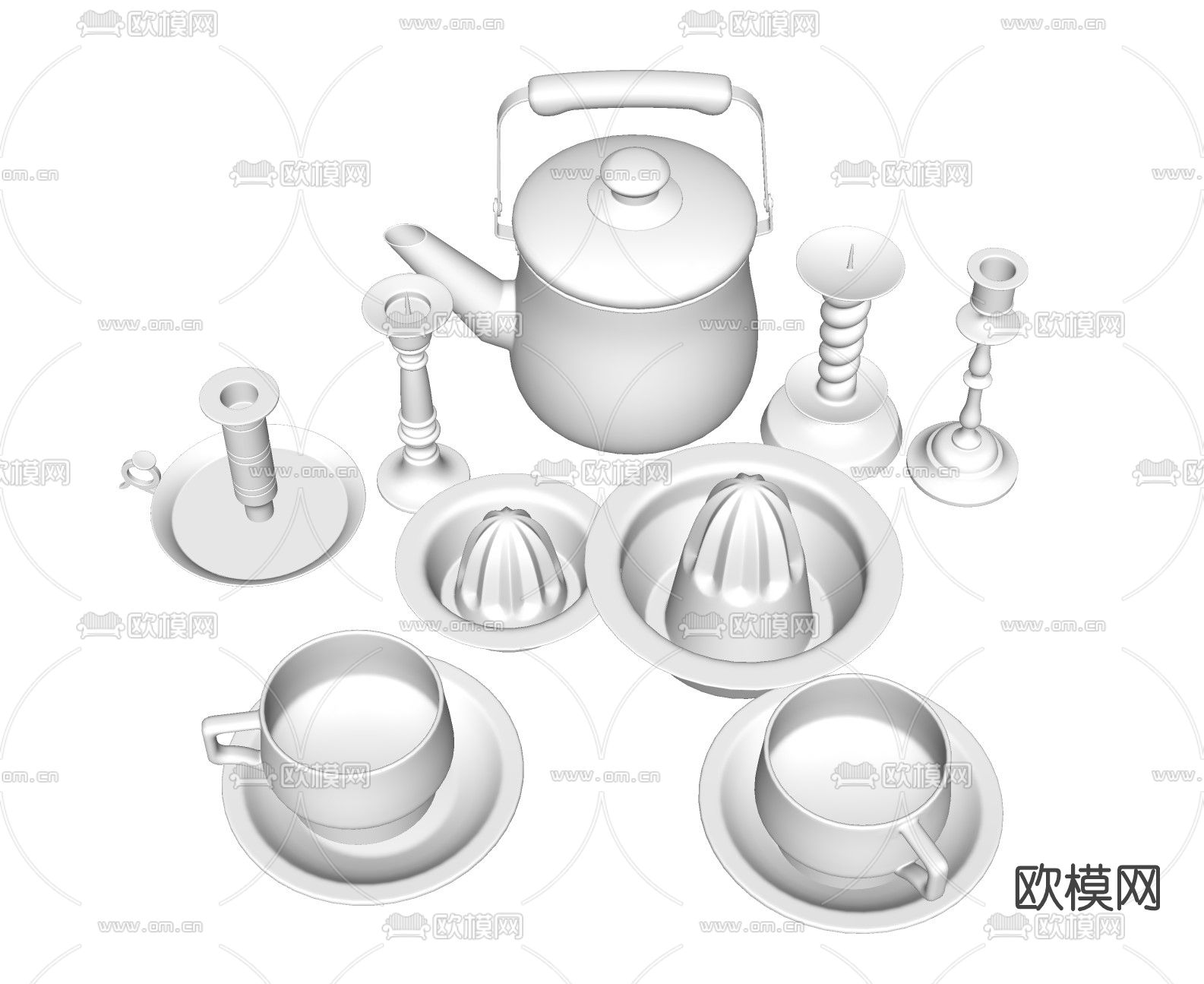 现代不锈钢水壶餐具su模型下载（渲染图2）