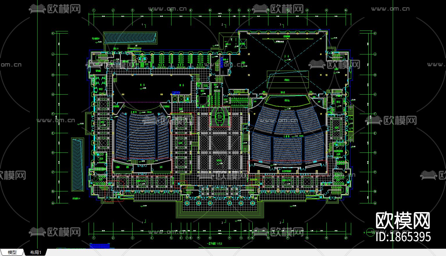 剧院大堂cad施工图下载（渲染图3）