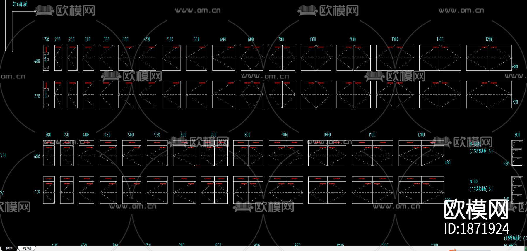 专业橱柜弧形柜cad图库下载（渲染图2）