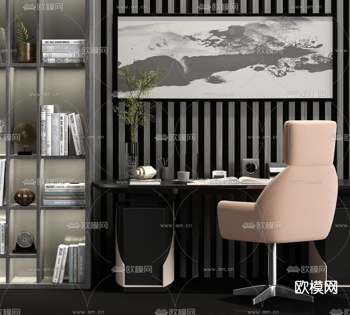 现代轻奢书桌椅su模型下载