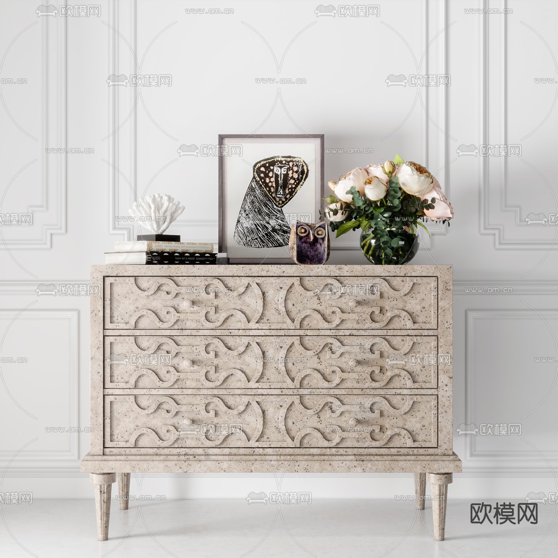 美式玄关边柜3d模型下载（渲染图1）