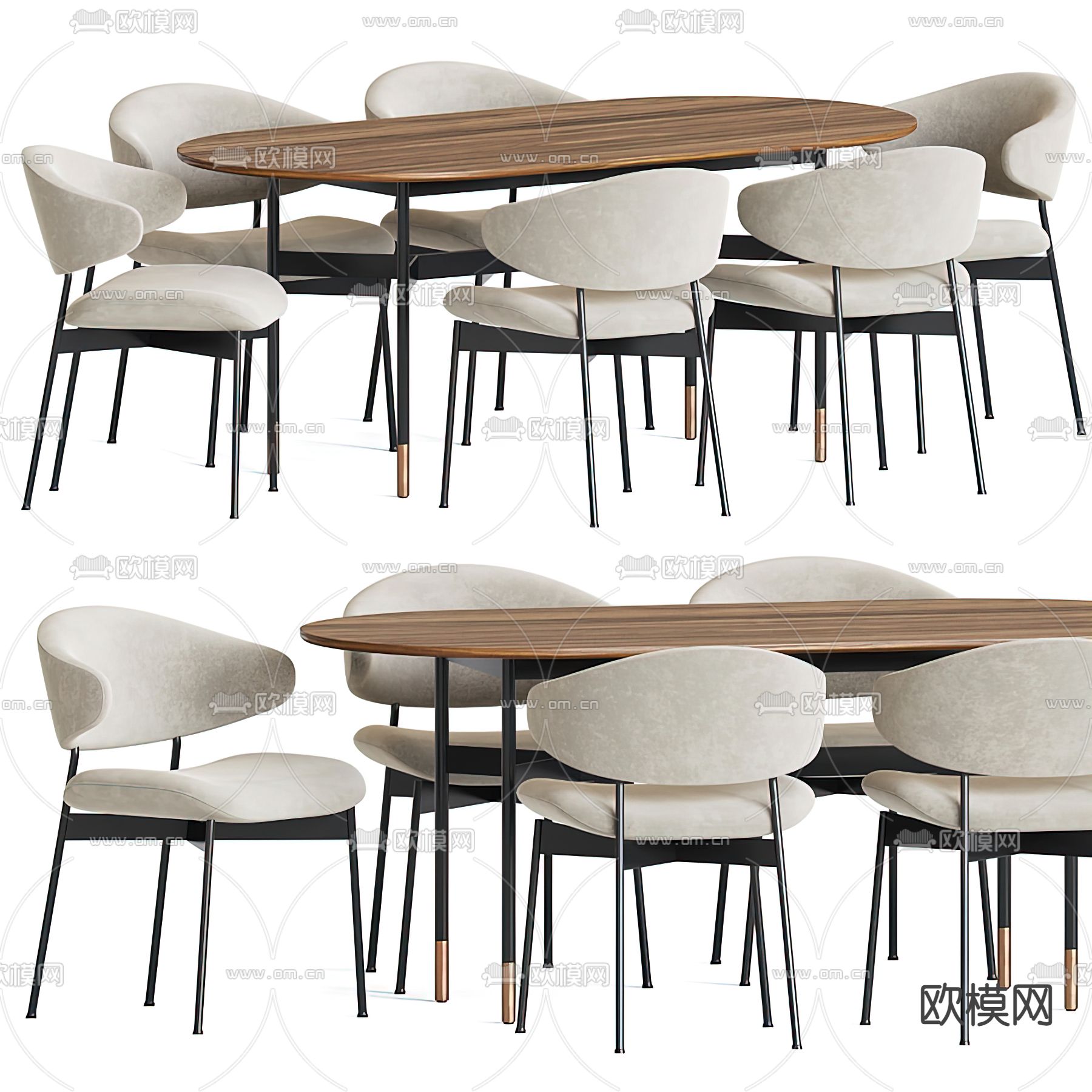 北欧原木餐桌椅3d模型下载（渲染图1）