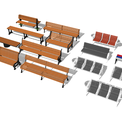  现代户外实木长椅su模型 