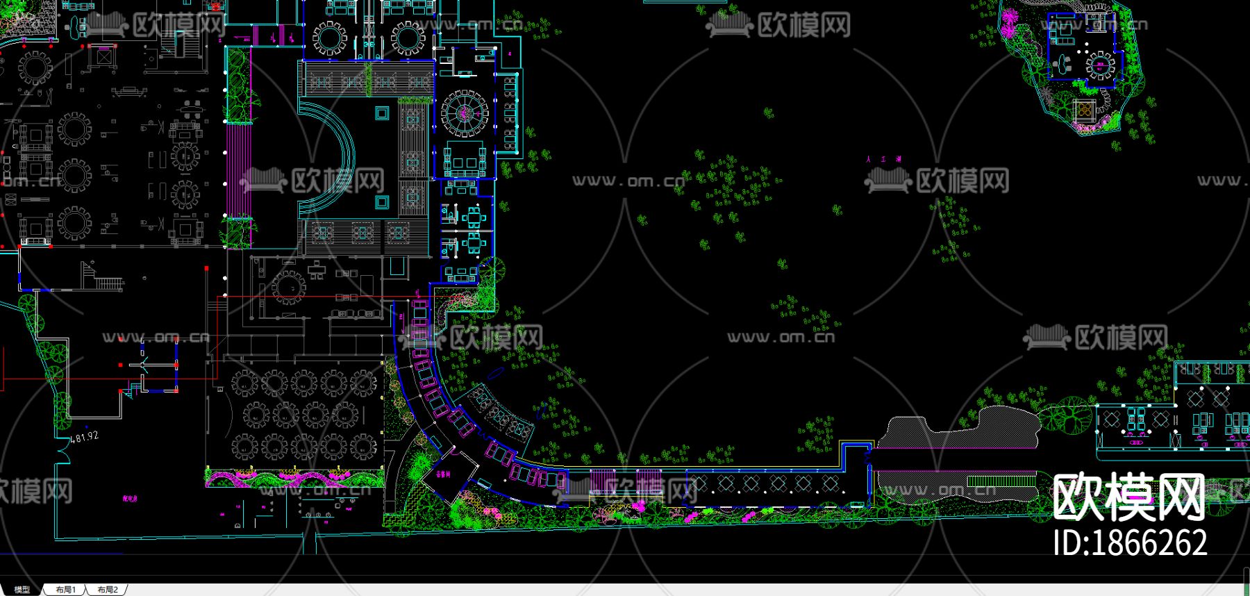 高级别墅区景观cad施工图下载（渲染图2）