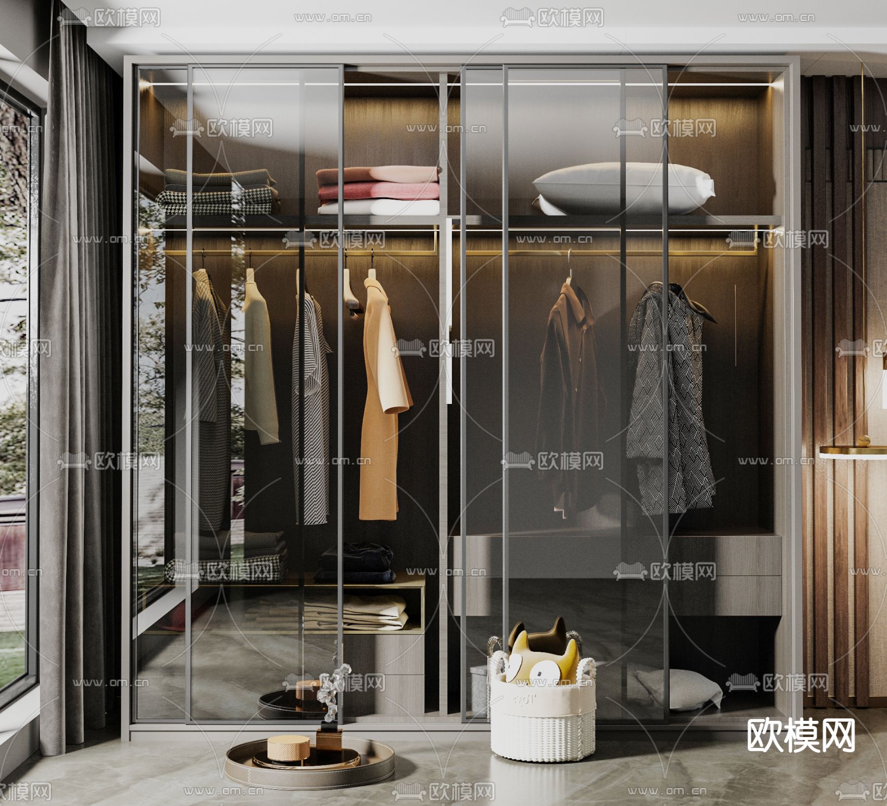 现代玻璃推拉门衣柜3d模型下载