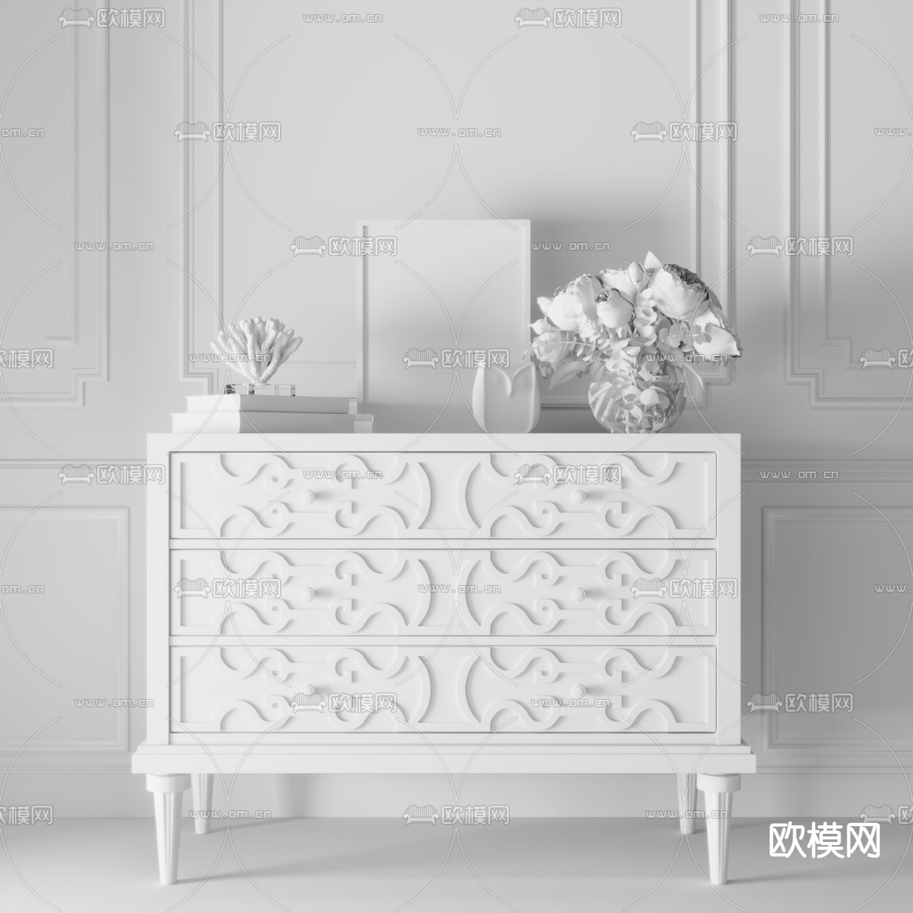 美式玄关边柜3d模型下载（渲染图2）