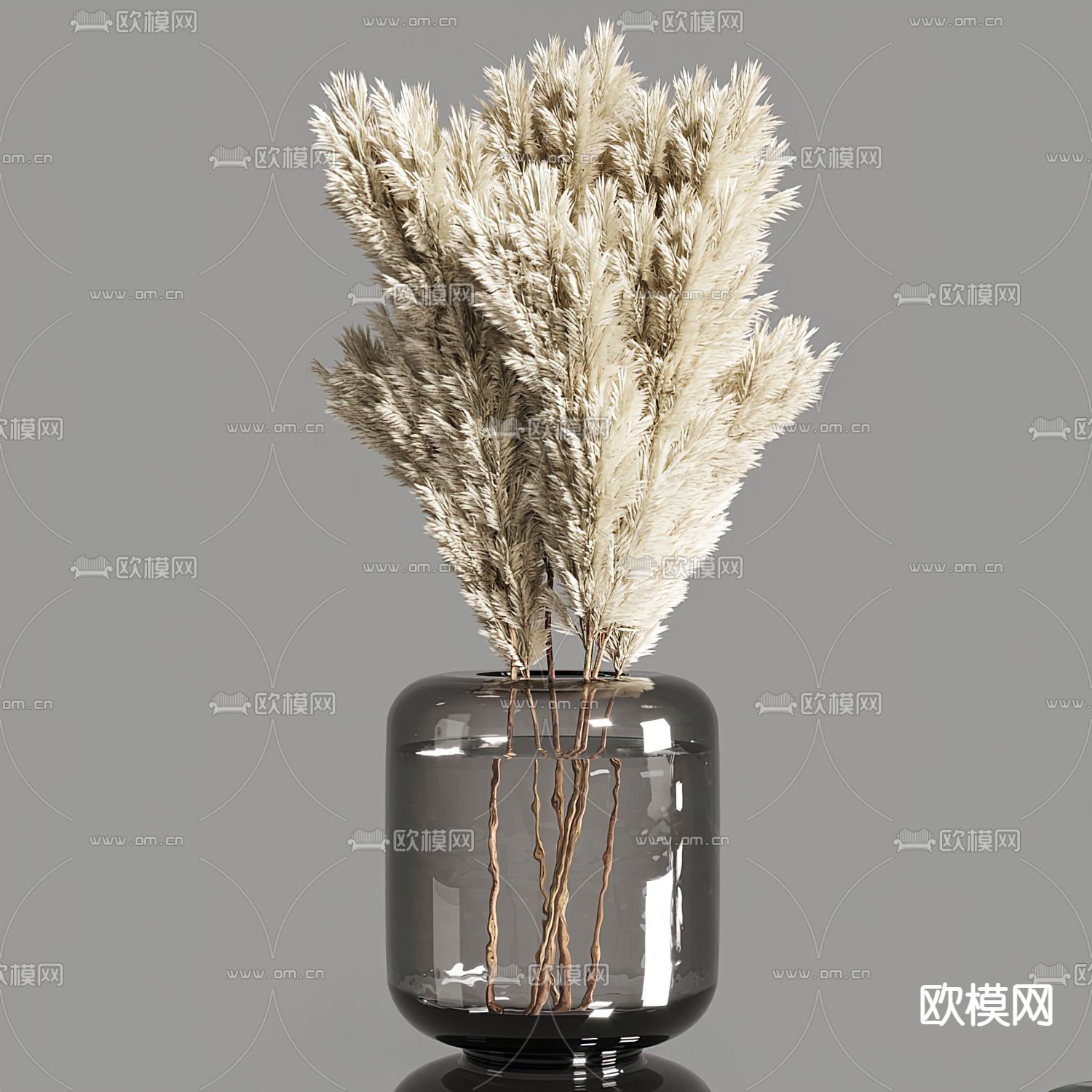 现代芦苇干枝玻璃花瓶3d模型