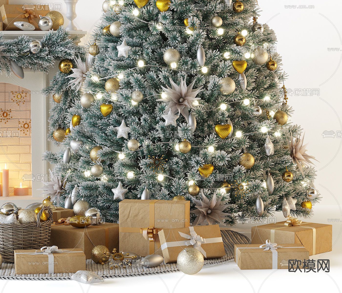 现代圣诞树礼物盒装饰摆件3d模型下载（渲染图3）