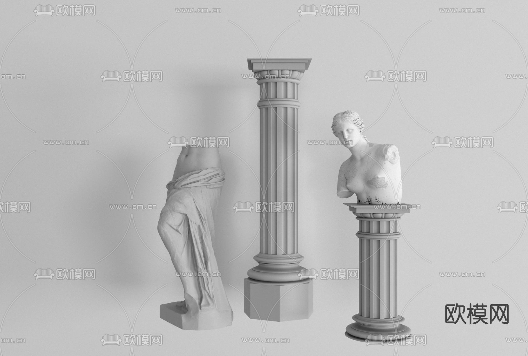 现代装饰柱罗马柱石膏柱3d模型下载_ID10038166_3dmax免费模型-欧模网