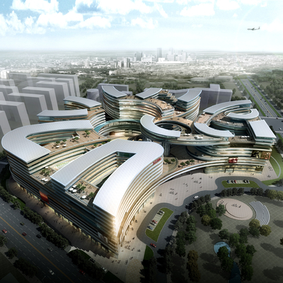  现代商业办公楼鸟瞰su模型 