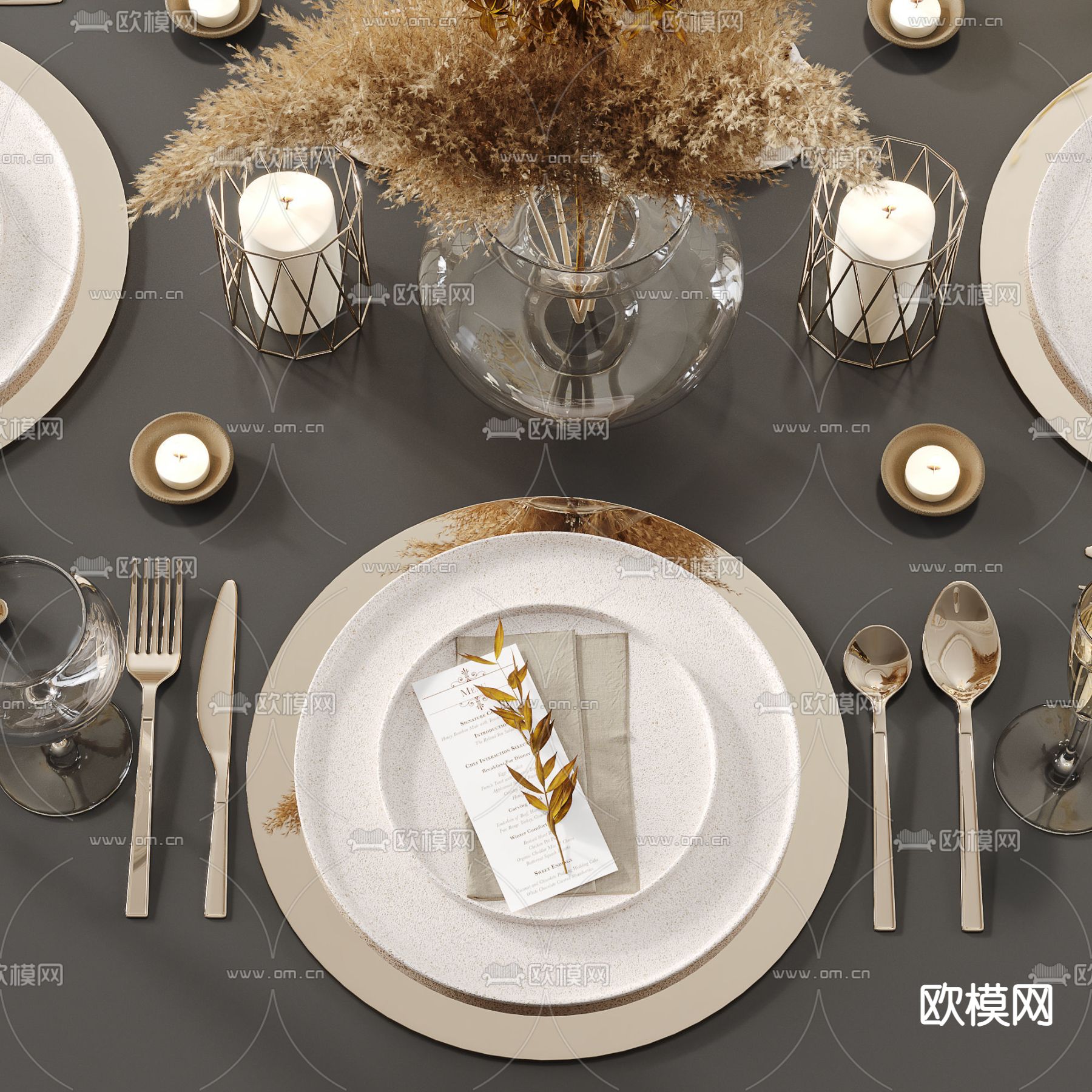 现代餐具酒水烛台组合3d模型下载（渲染图4）