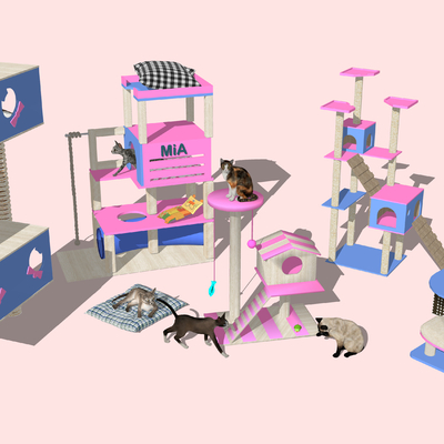  现代猫舍猫爬架su模型 