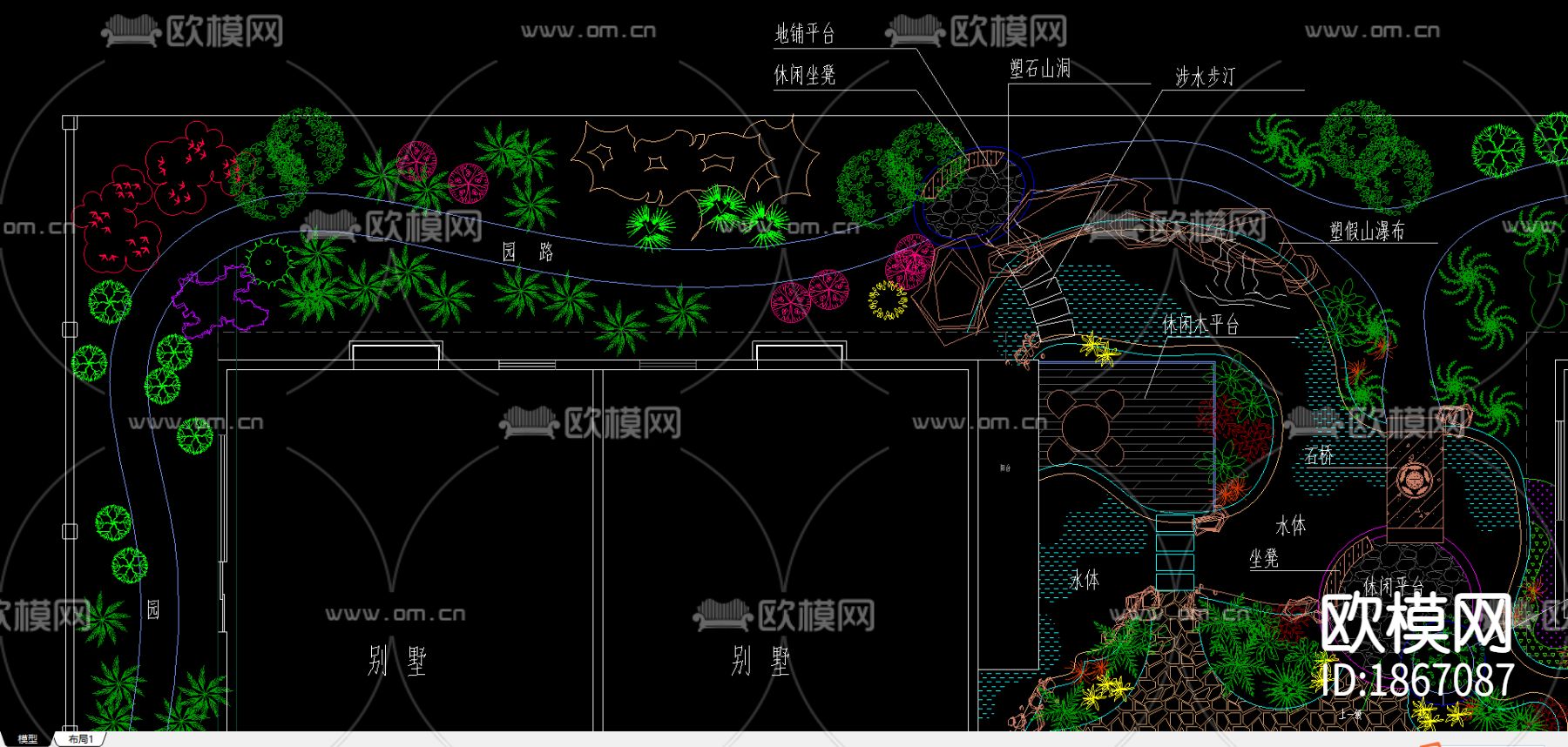 别墅景观cad施工图下载（渲染图2）