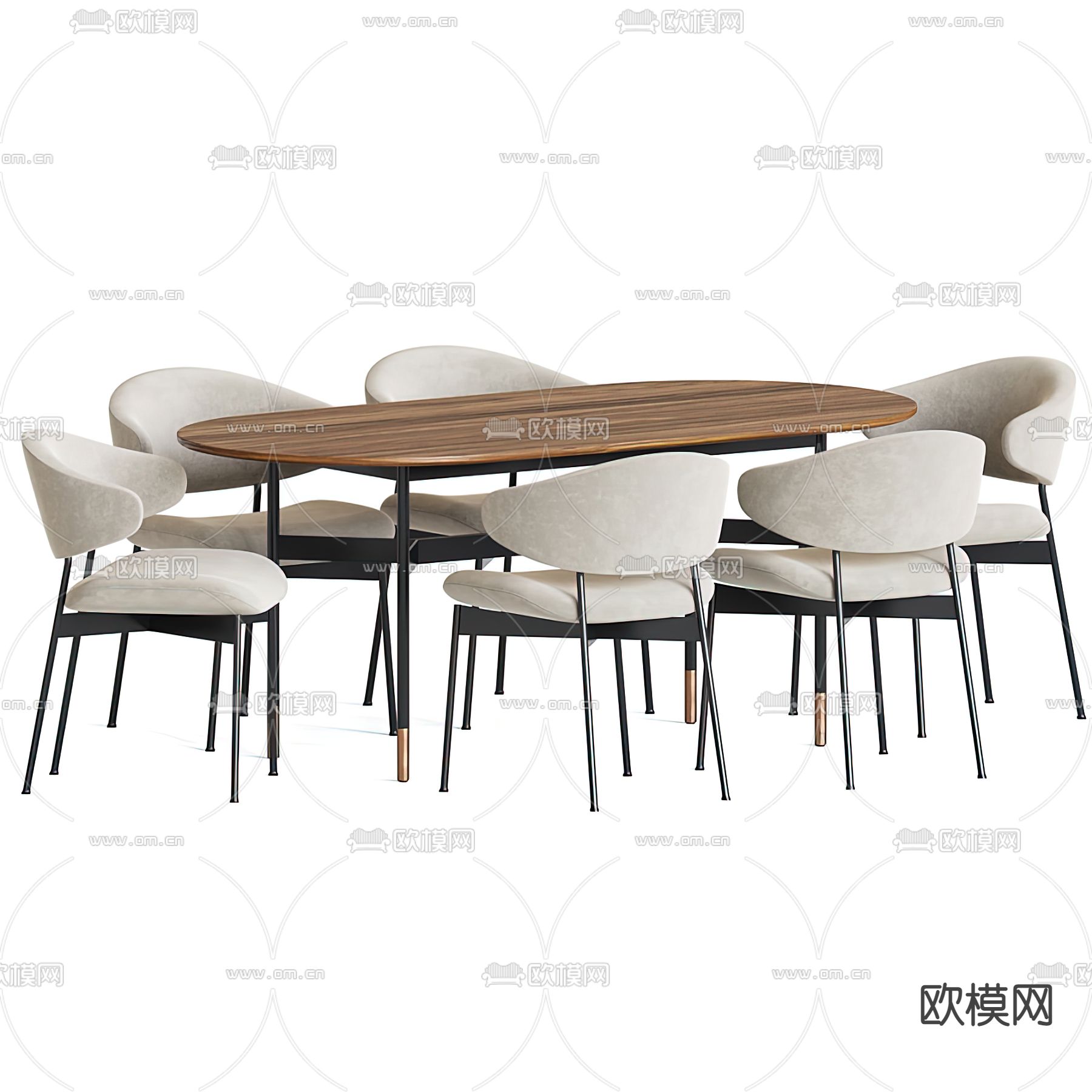 北欧原木餐桌椅3d模型下载（渲染图2）