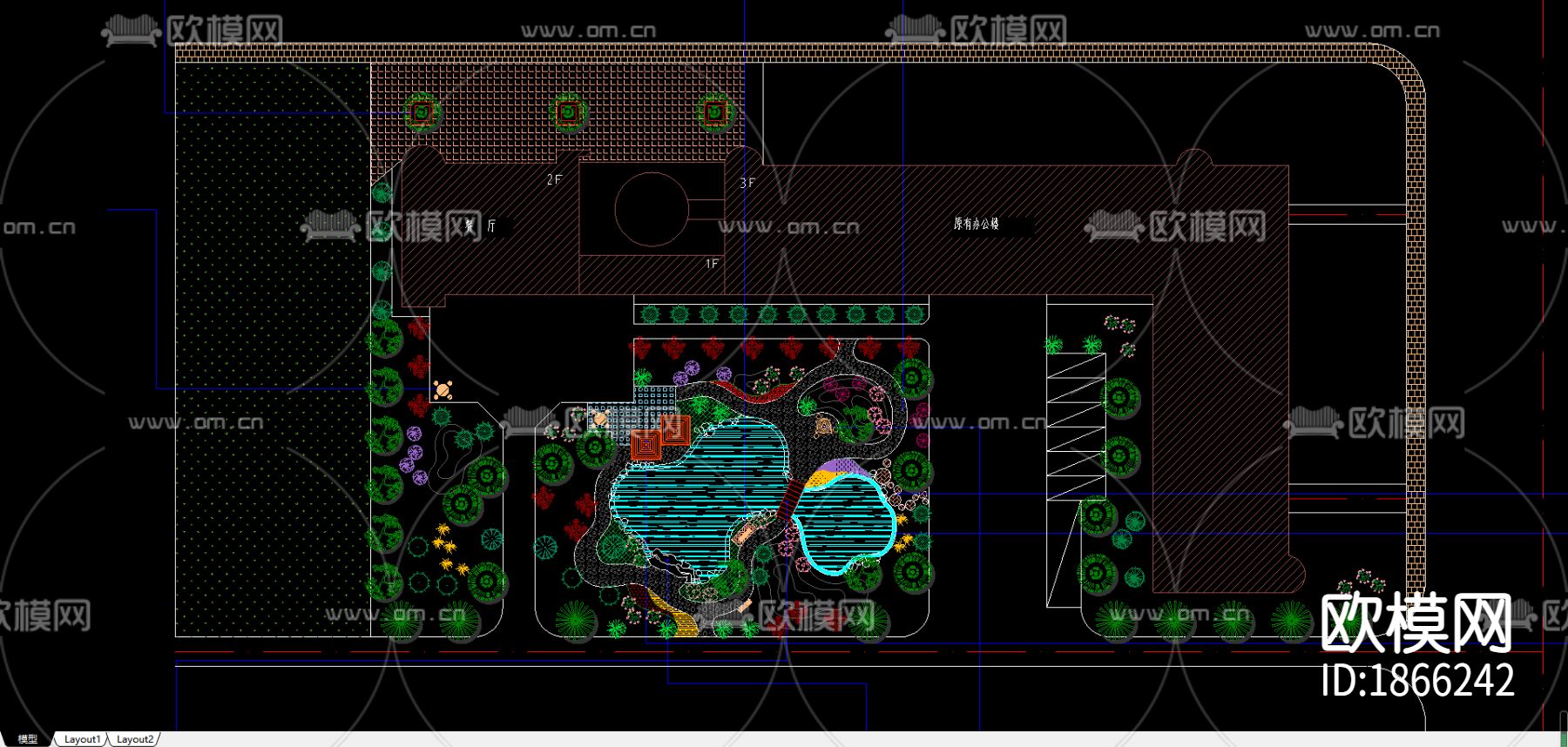 办公楼景观cad施工图下载（渲染图2）