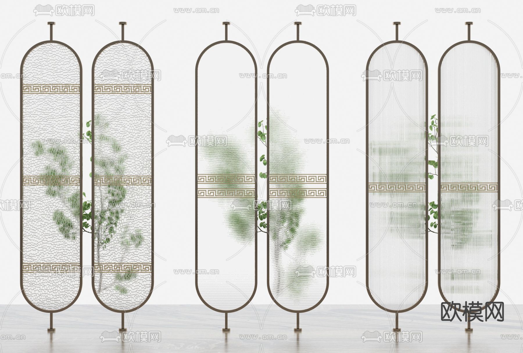 新中式玻璃隔断3d模型下载