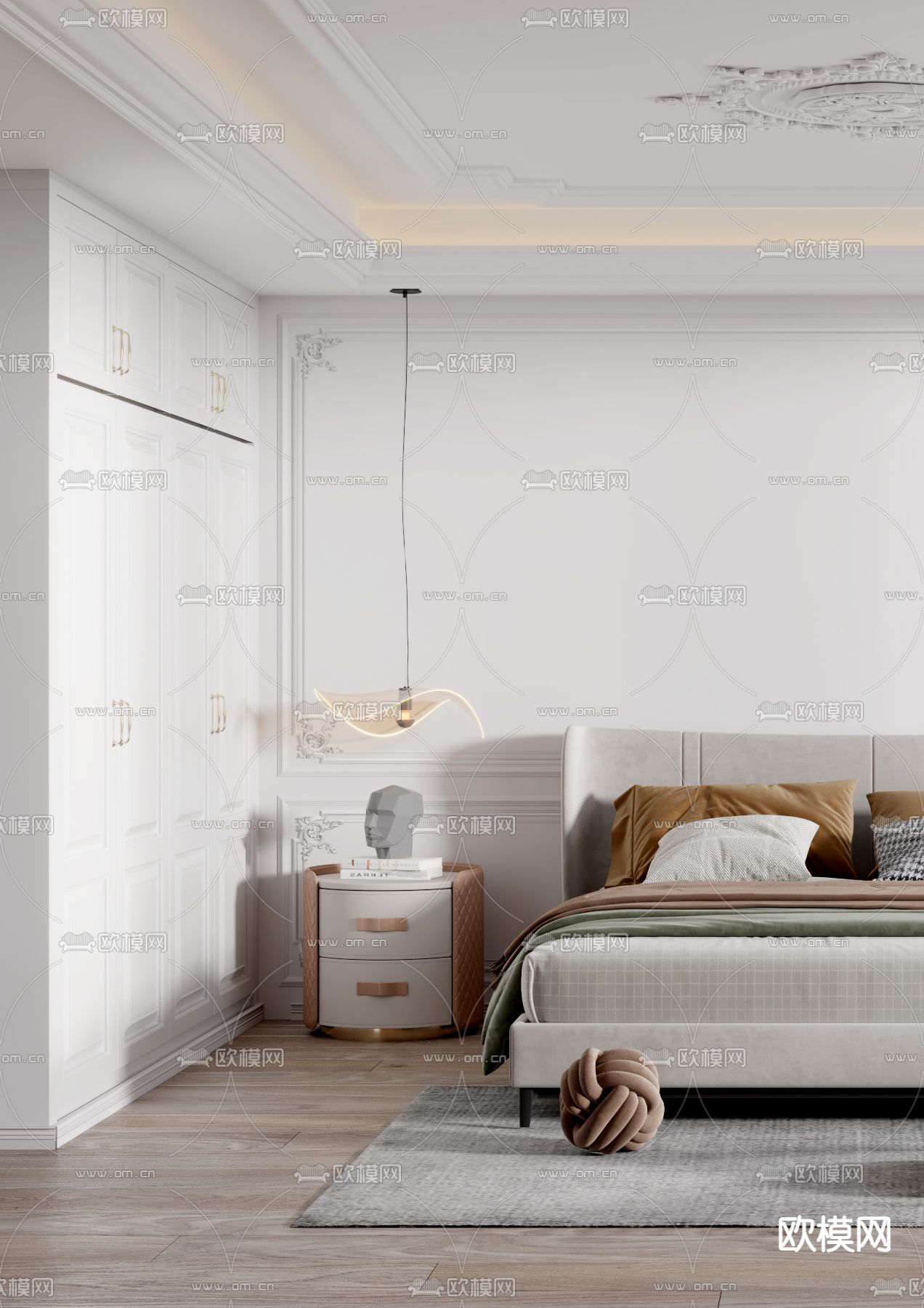 简欧卧室主人房3d模型下载（渲染图2）