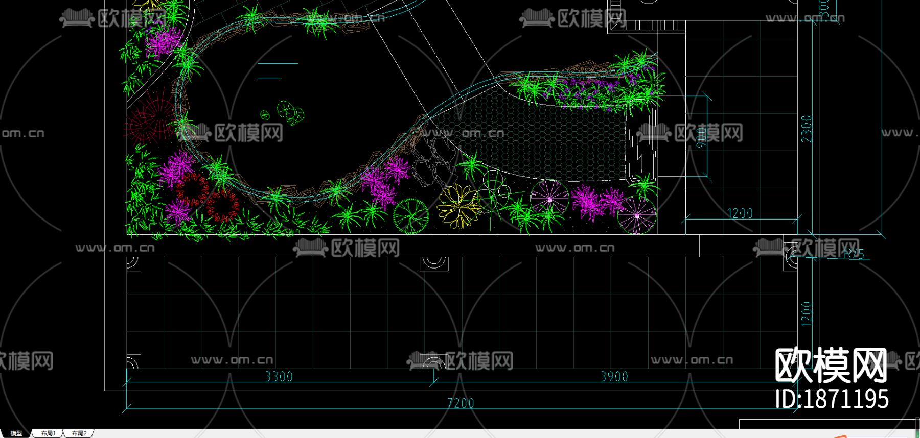 私家花园绿化cad平面布置图下载（渲染图3）