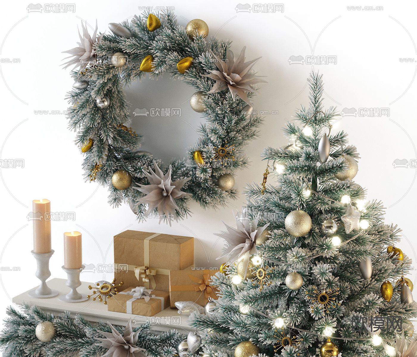 现代圣诞树礼物盒装饰摆件3d模型下载（渲染图5）