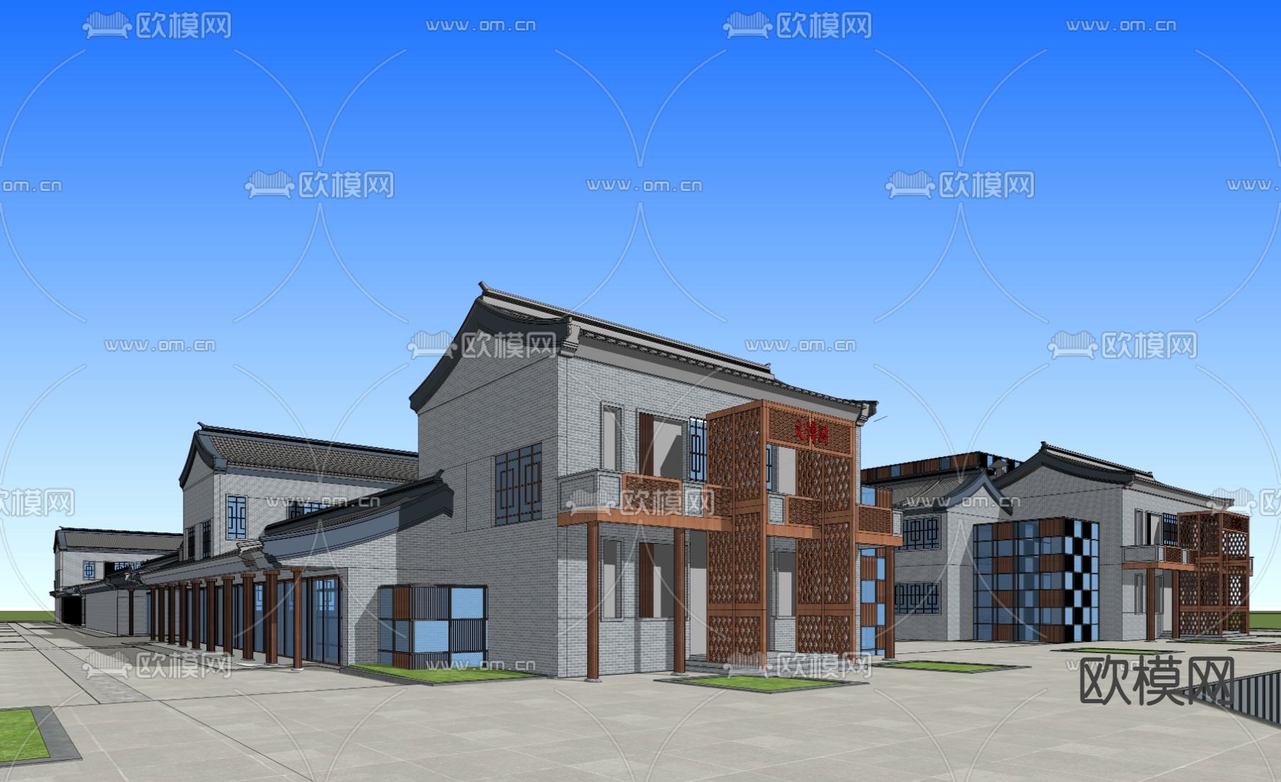 中式商业su模型下载（渲染图2）