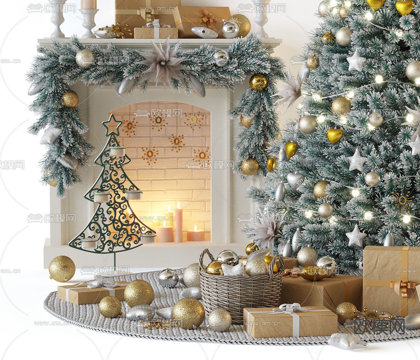 现代圣诞树礼物盒装饰摆件3d模型下载（渲染图2）