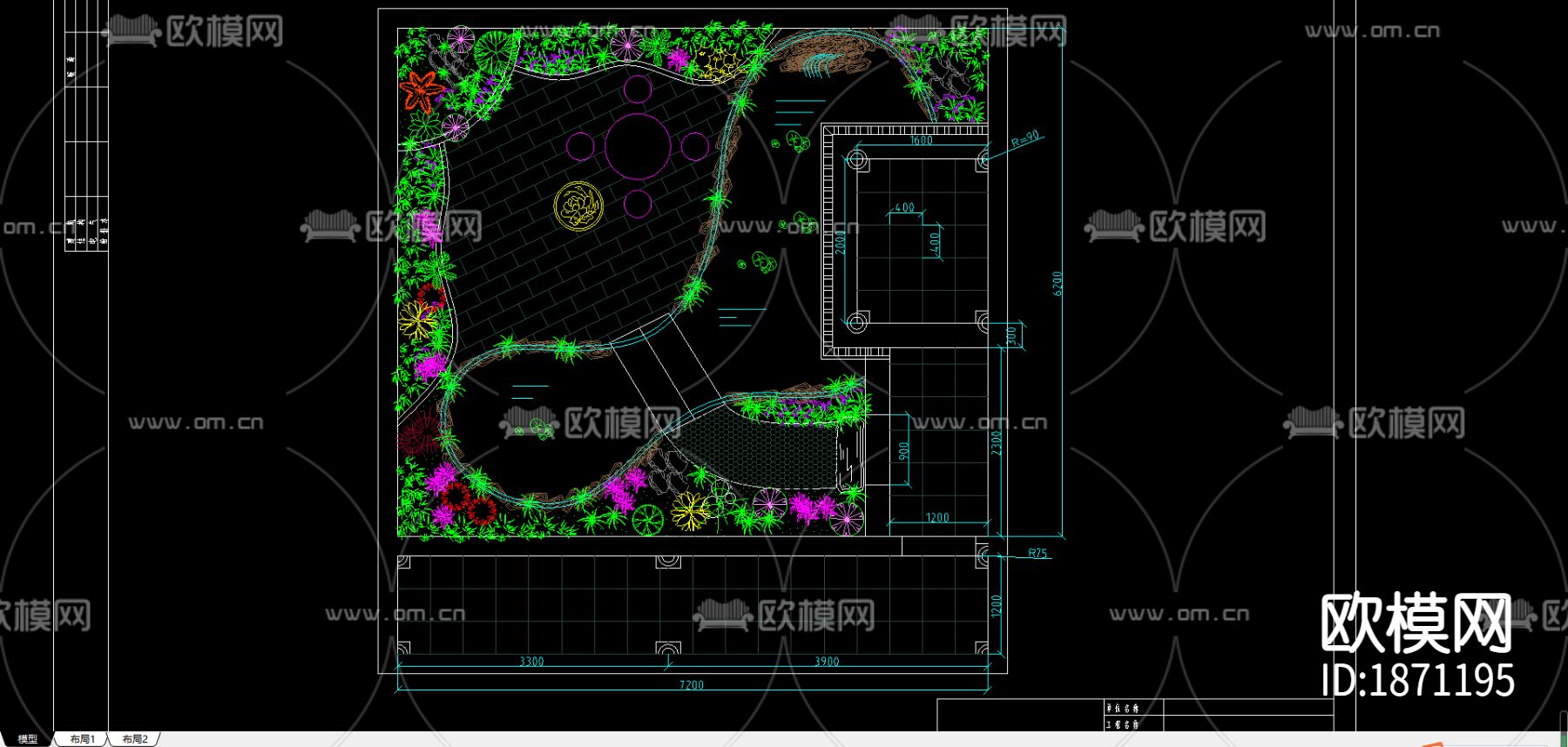私家花园绿化cad平面布置图下载（渲染图1）
