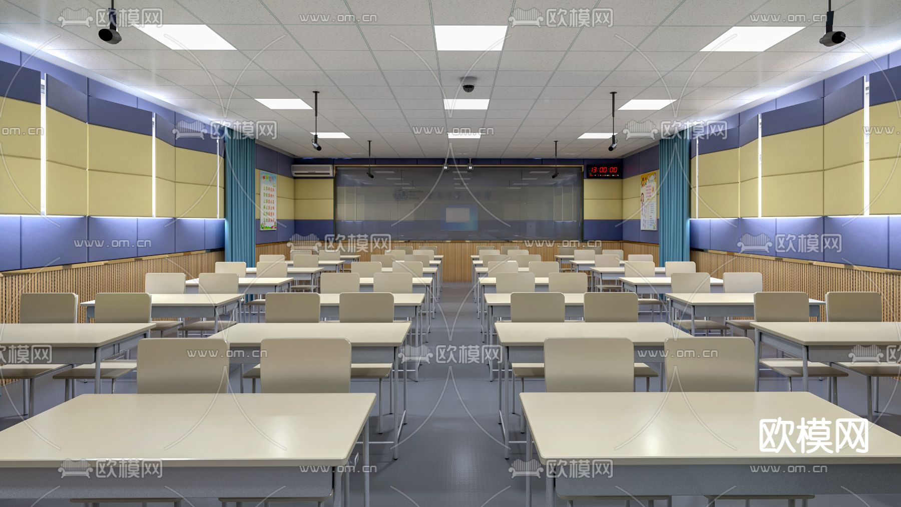 现代学校录播教室su模型下载（渲染图1）