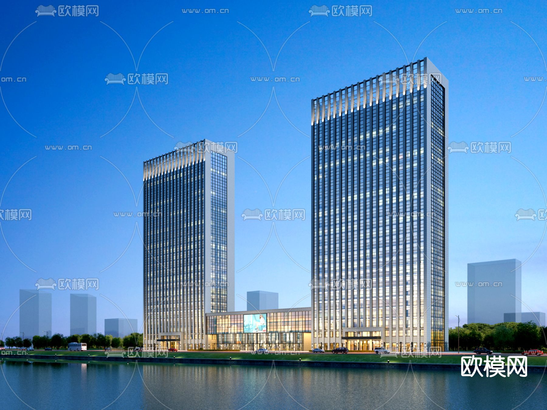 现代高层商业办公楼建筑外观3d模型下载