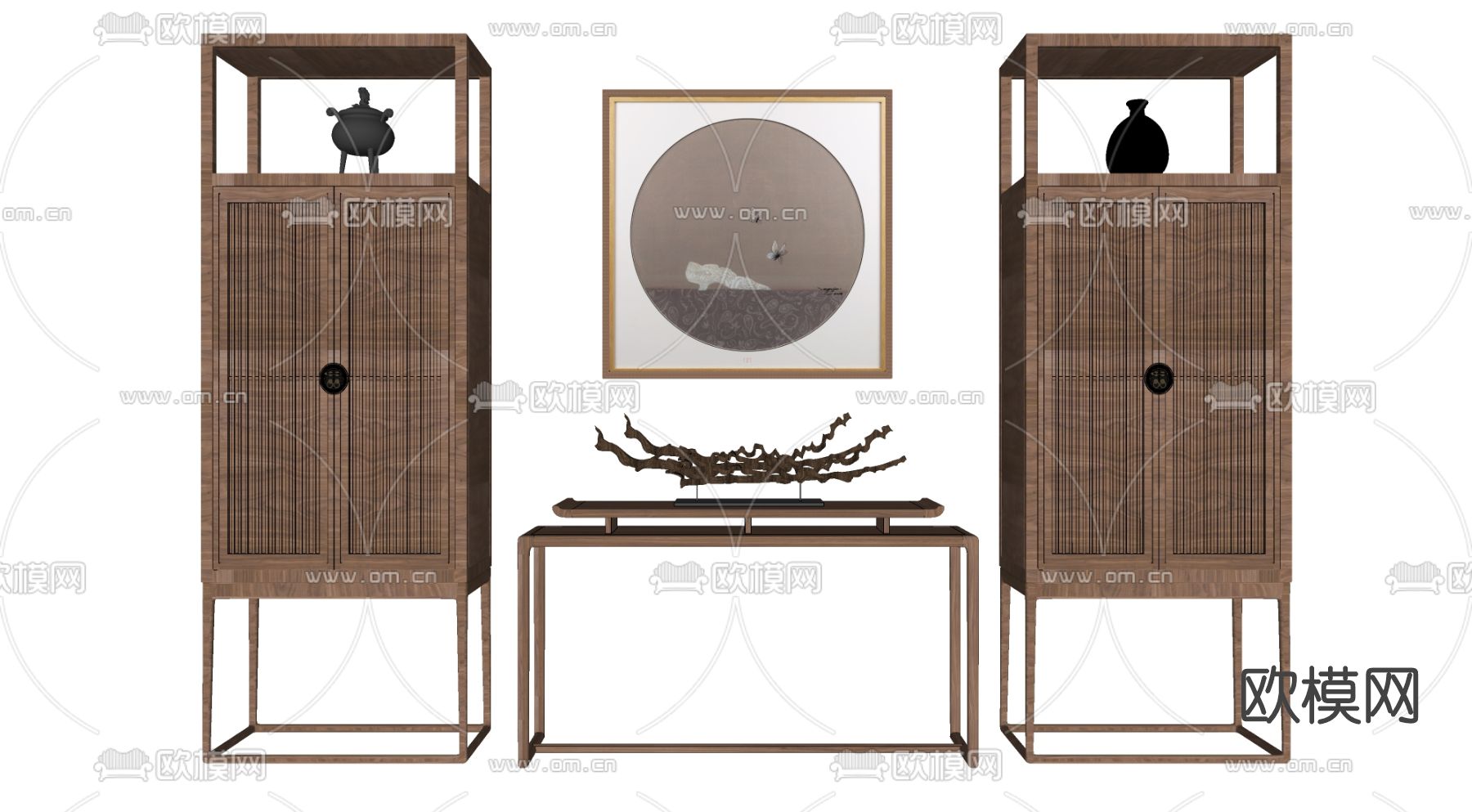 新中式实木博古架su模型下载（渲染图2）
