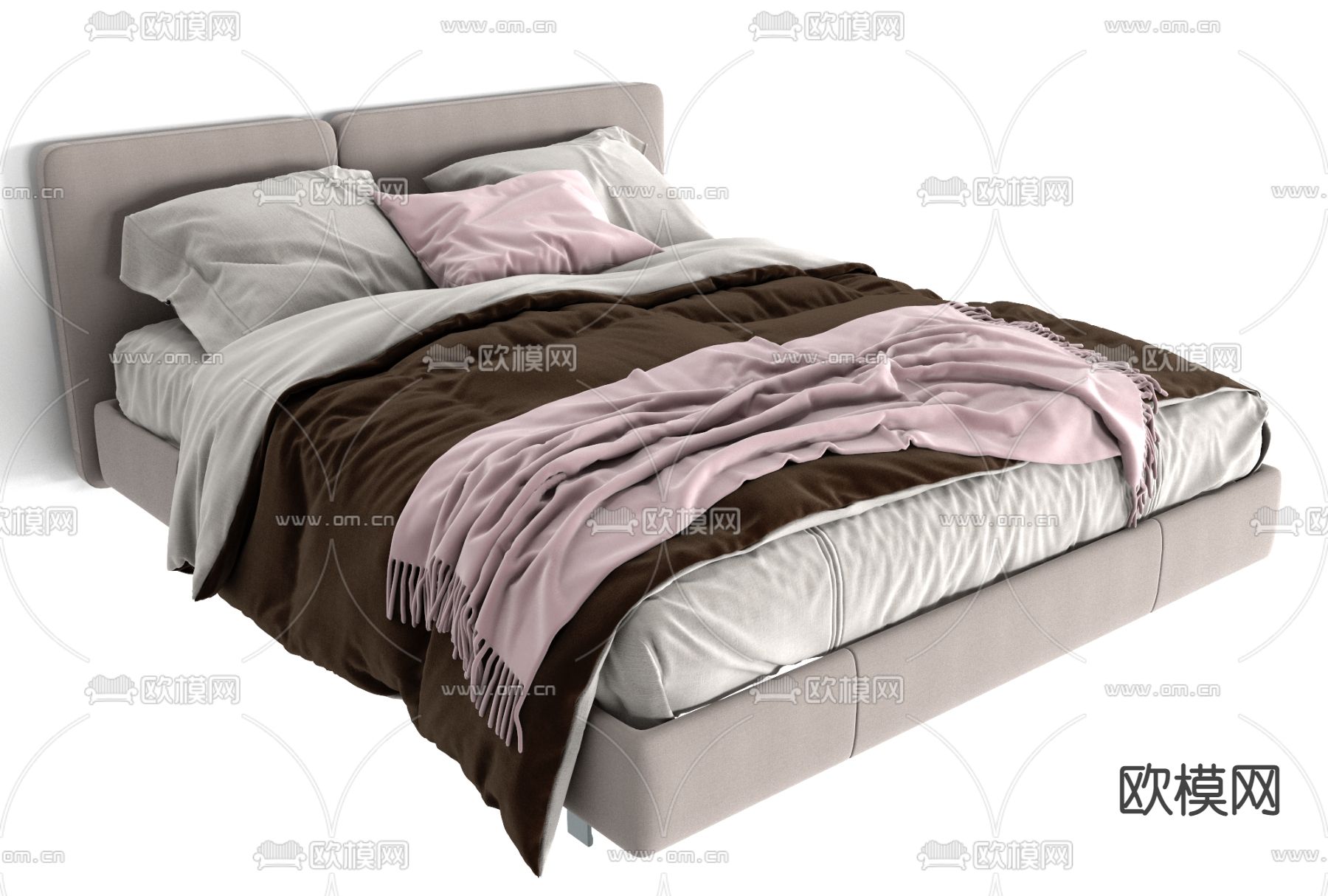 北欧布艺双人床免费3d模型下载