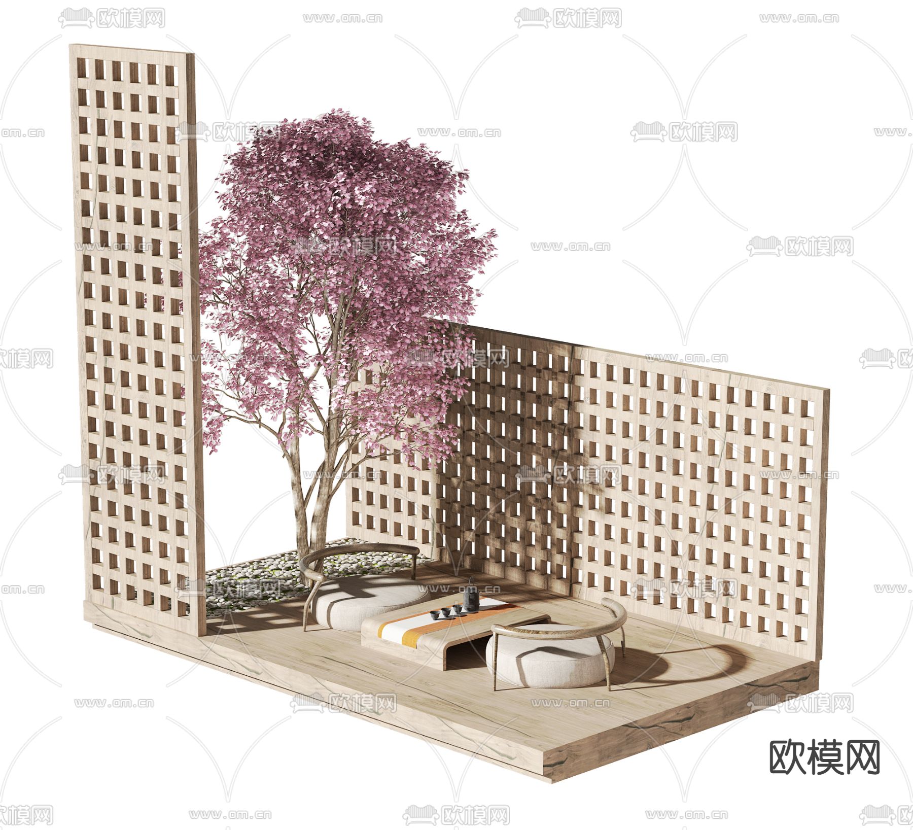 日式实木茶桌椅3d模型下载