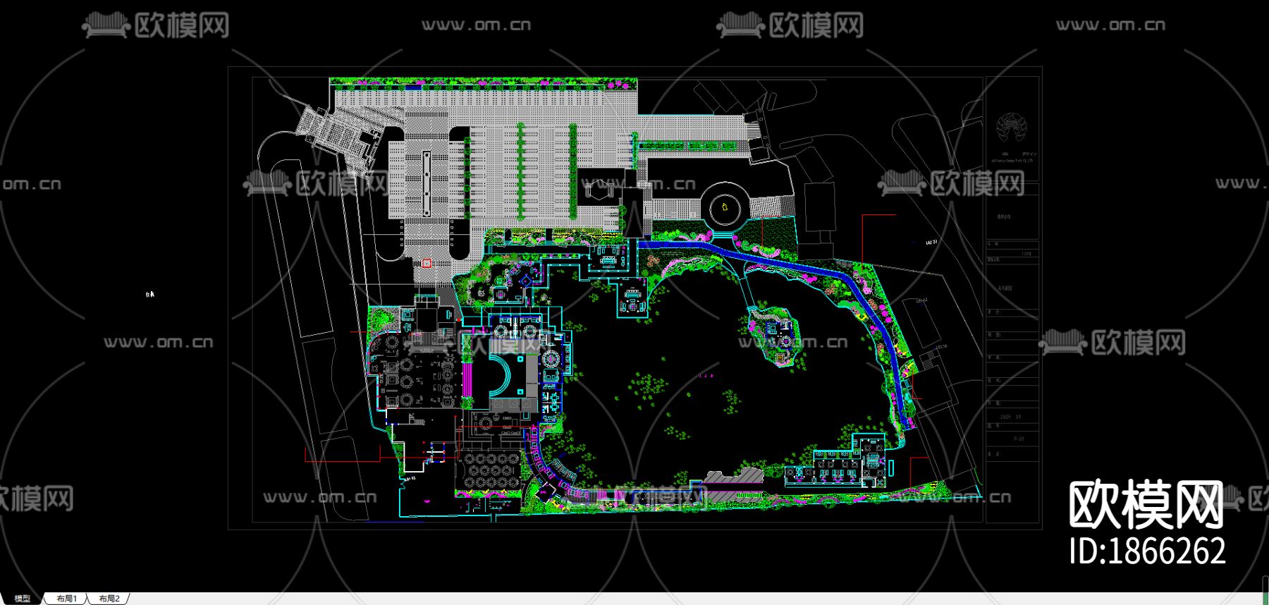 高级别墅区景观cad施工图下载（渲染图1）