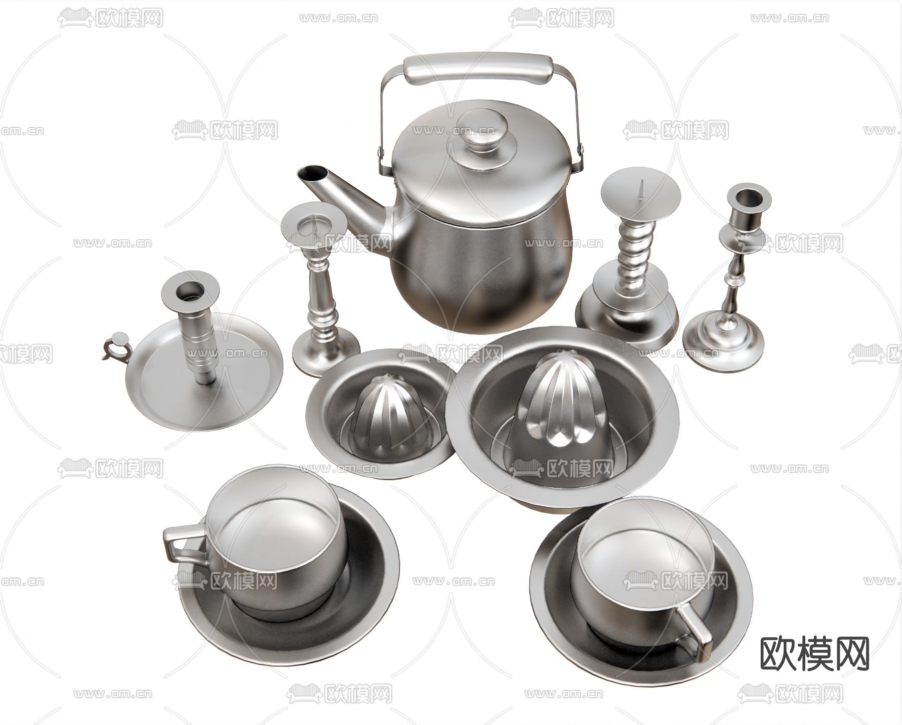 现代不锈钢水壶餐具su模型下载（渲染图1）