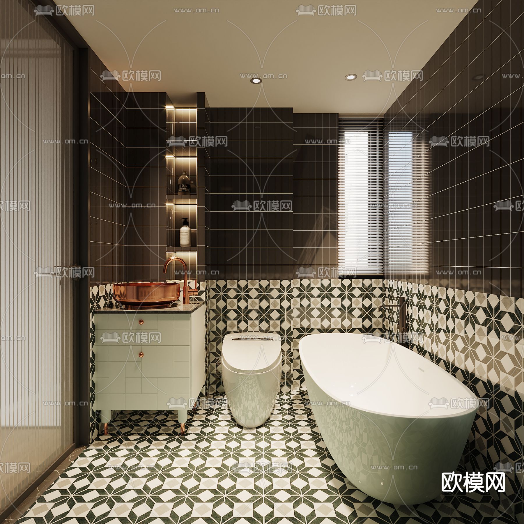 美式卫生间浴室3d模型下载