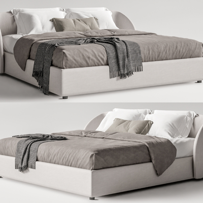 现代布艺双人床su模型
