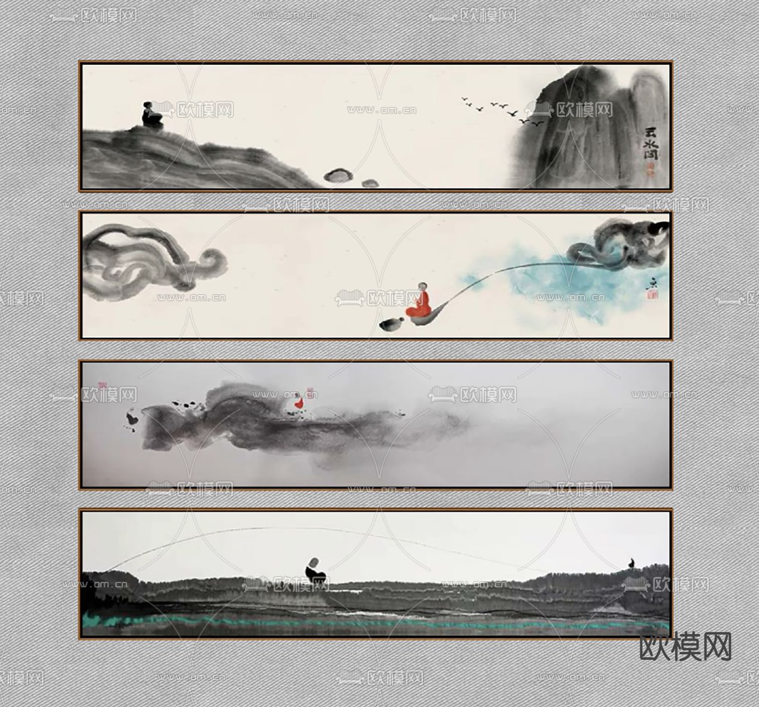 新中式装饰画挂画su模型下载（渲染图2）