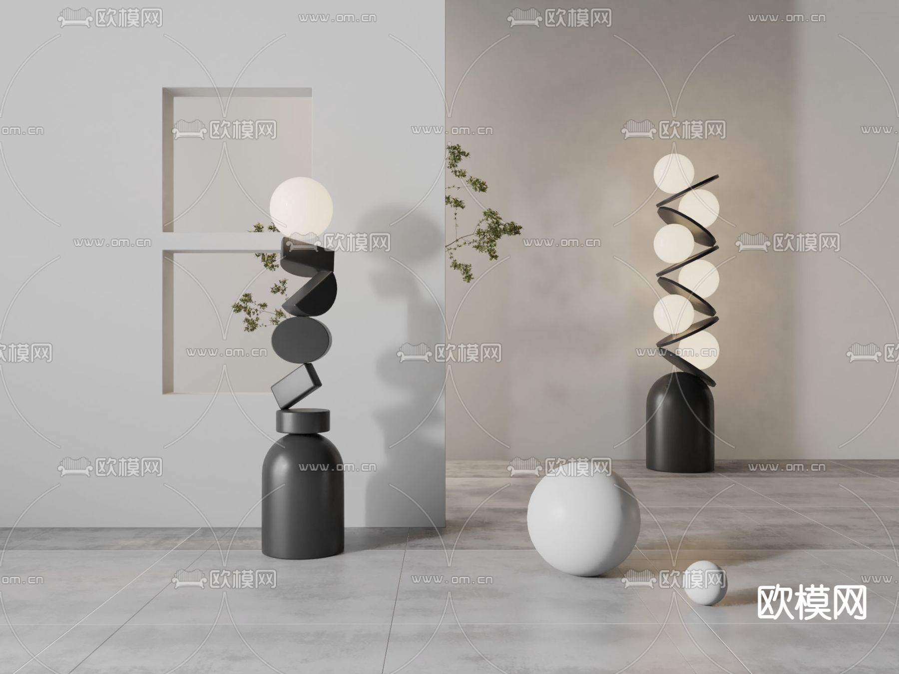 现代落地灯su模型下载（渲染图1）