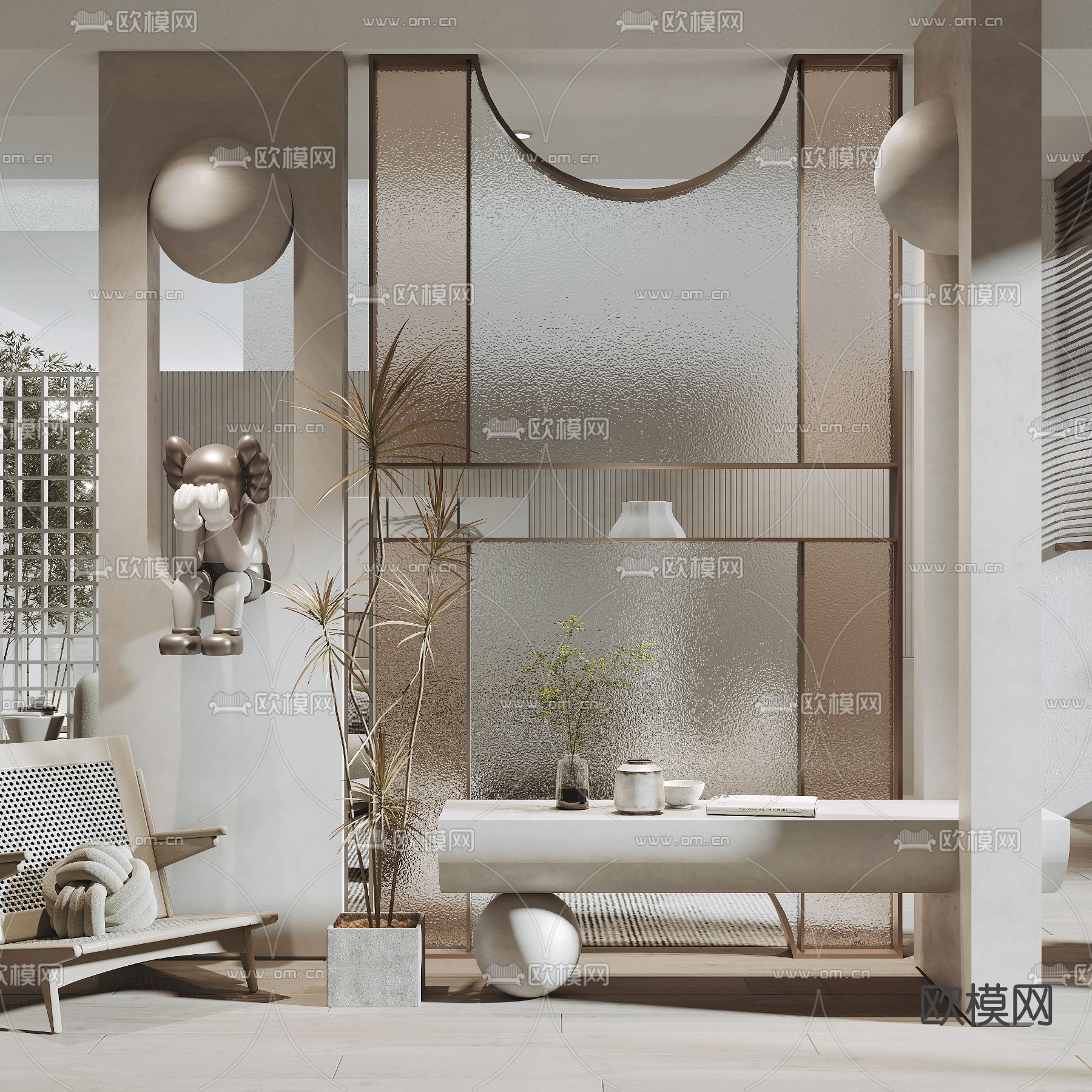 现代玄关玻璃隔断su模型下载（渲染图1）