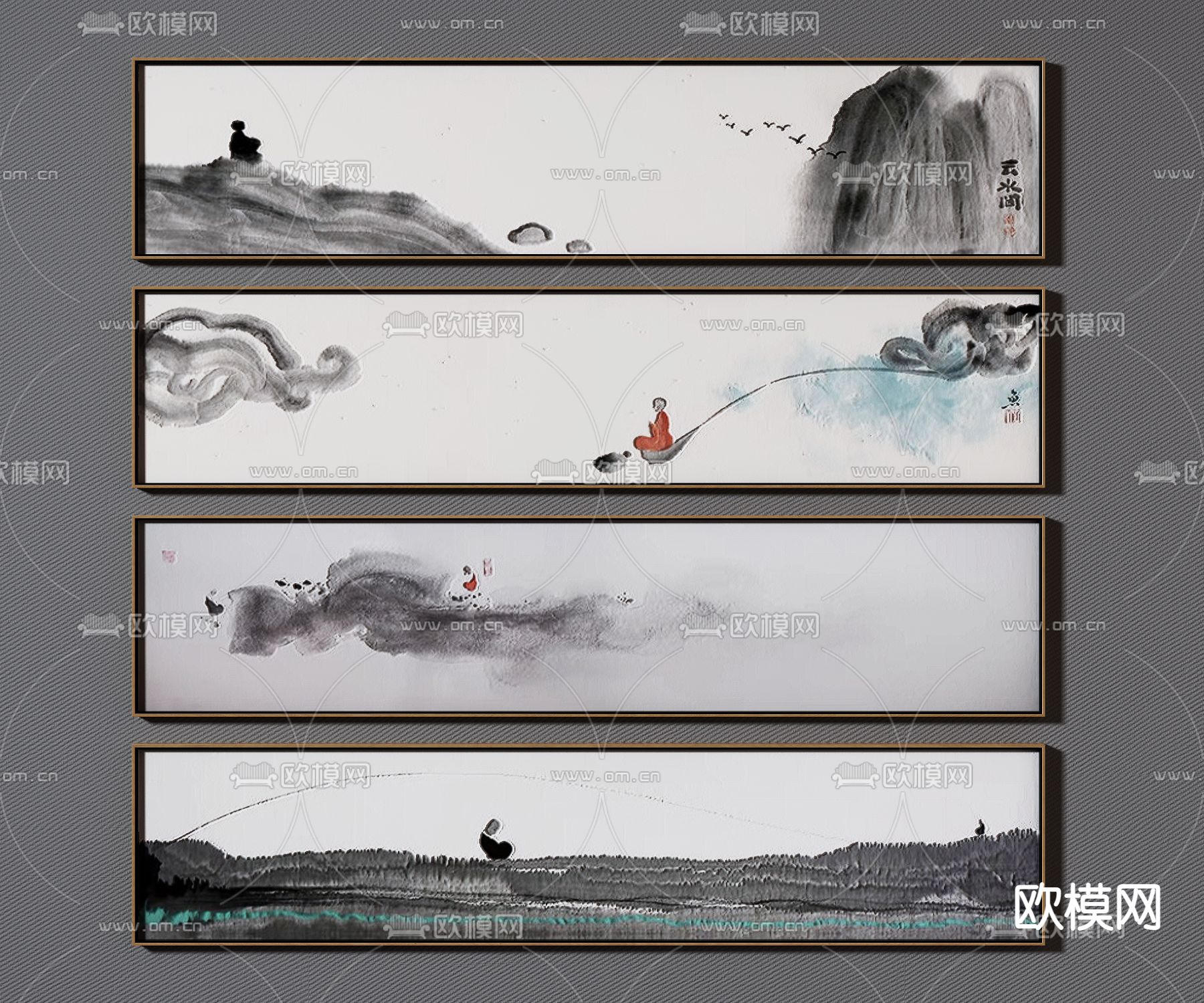 新中式装饰画挂画su模型下载（渲染图1）