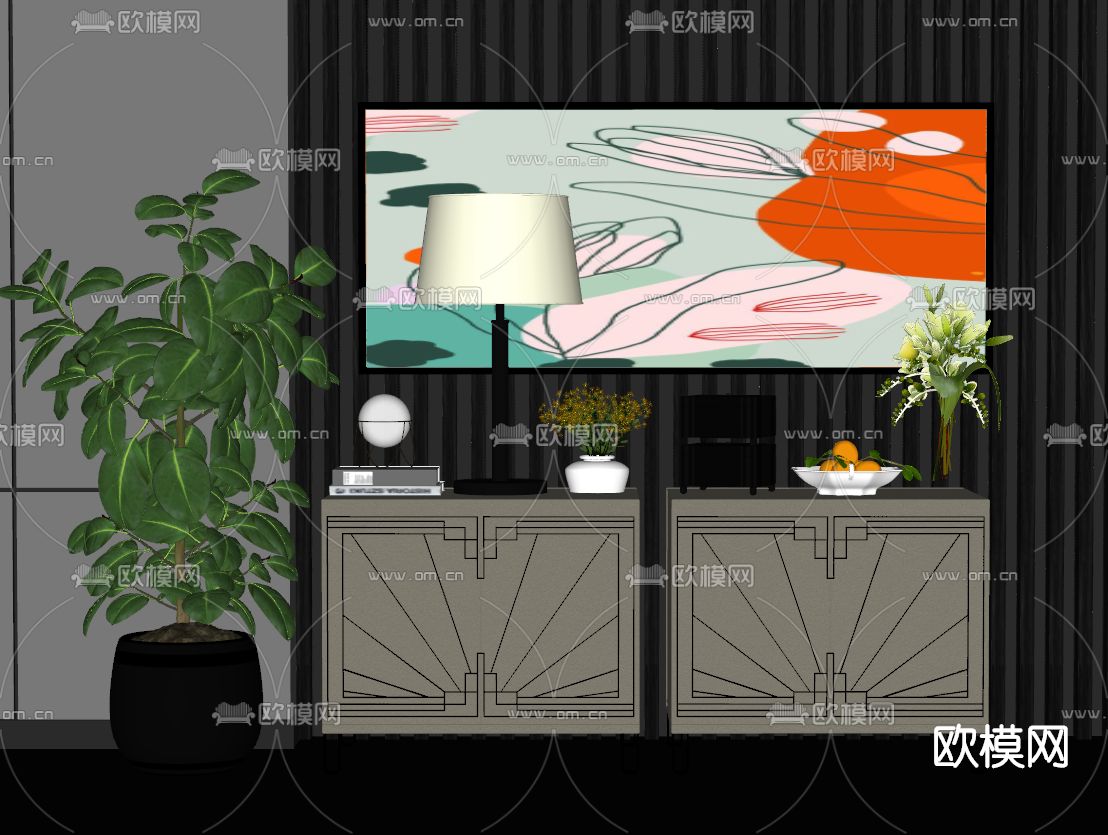 新中式床头柜su模型