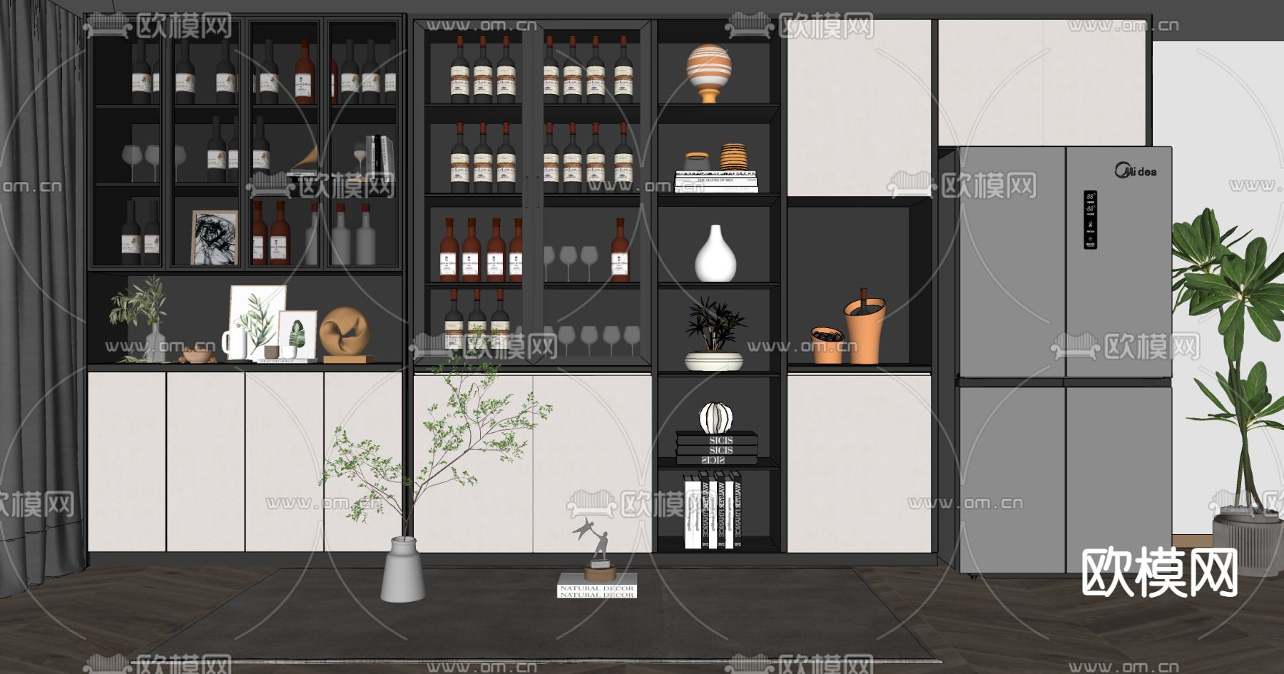 现代酒柜su模型下载（渲染图2）