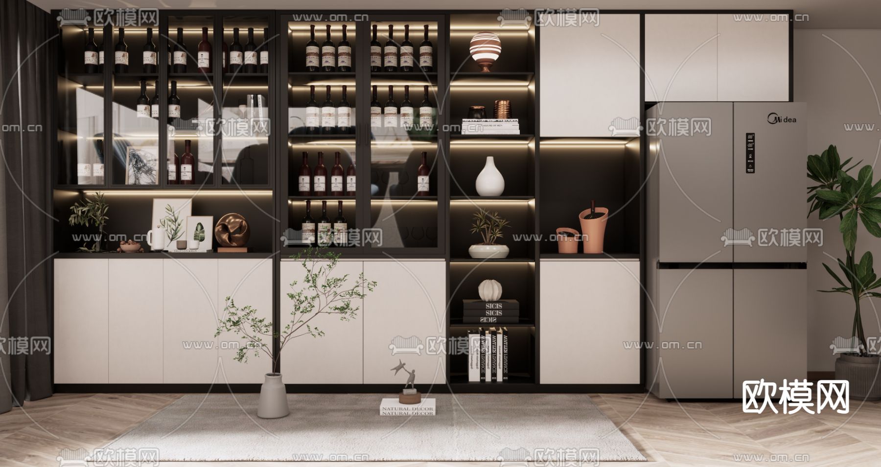 现代酒柜su模型下载（渲染图1）