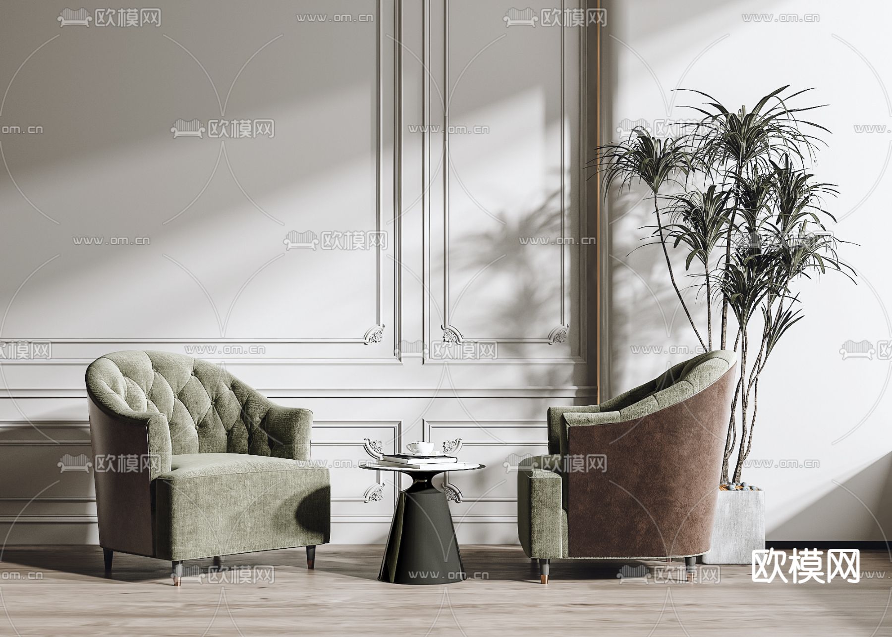 简欧绒布单人沙发3d模型下载