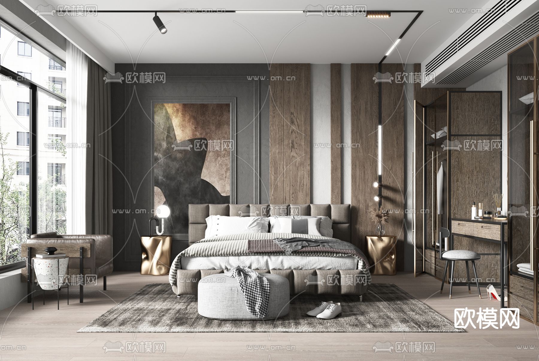 工业风卧室主人房3d模型下载